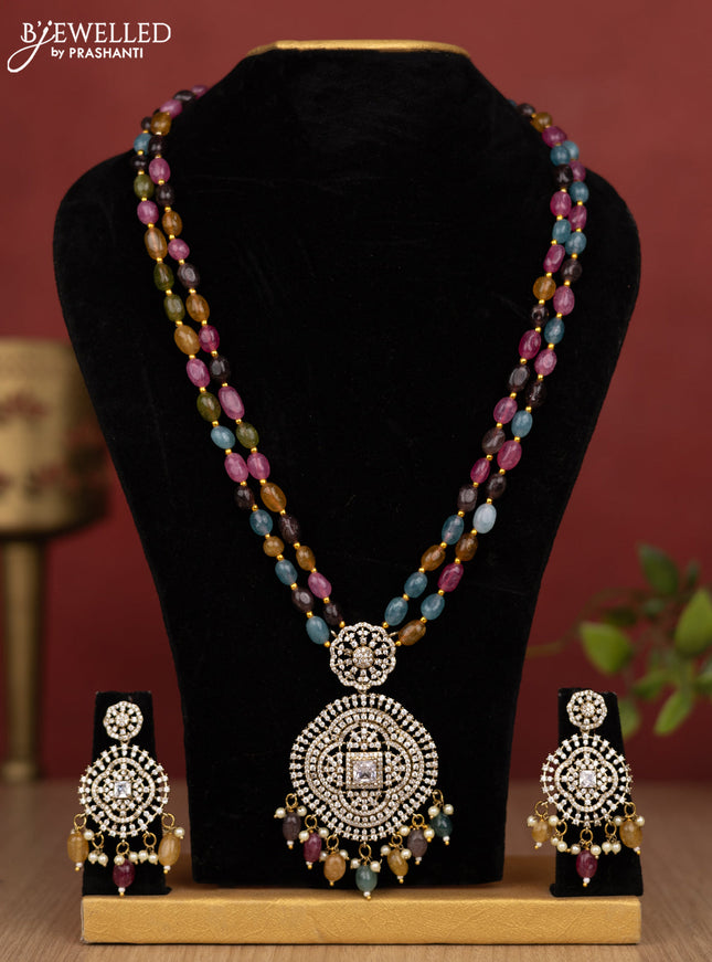 Beaded double layer multicolour haram with cz stones and pearl & beads hanging in victorian finish