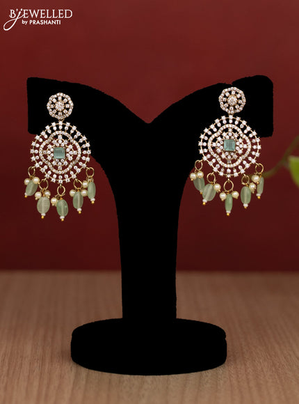 Beaded double layer mint green haram with cz stones and pearl & beads hanging in victorian finish