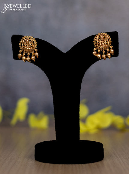 Pearl double layer haram with lakshmi pendant and golden beads hanging