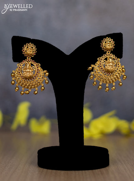 Pearl triple layer haram lakshmi pendant with ruby stones and golden beads hanging