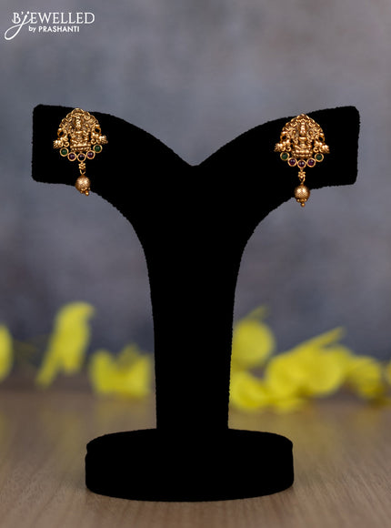 Pearl double layer haram lakshmi pendant with kemp stones and golden beads hanging