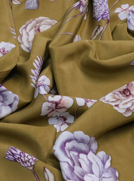 Pure crepe silk saree mehendi green with allover floral digital prints and simple border