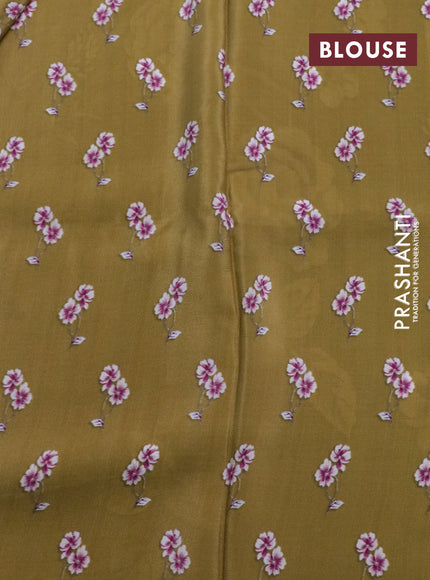 Pure crepe silk saree mehendi green with allover floral digital prints and simple border