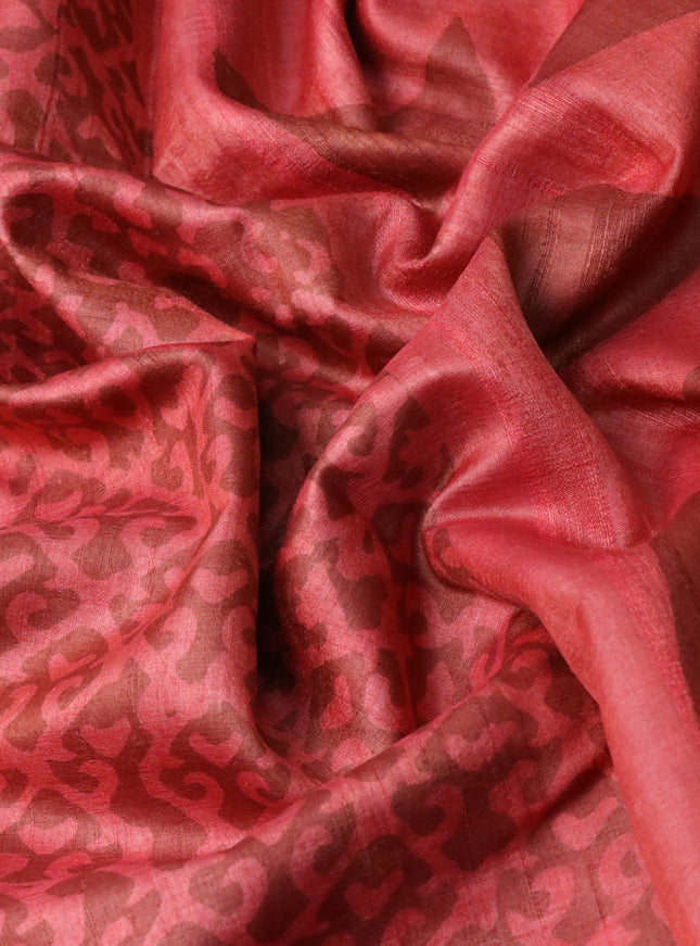 Pure tussar silk saree peach shade and pastel brown with allover prints and simple border