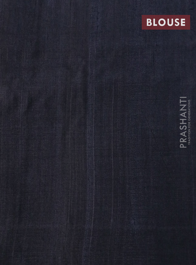 Pure tussar silk saree black and grey with allover floral prints and printed border