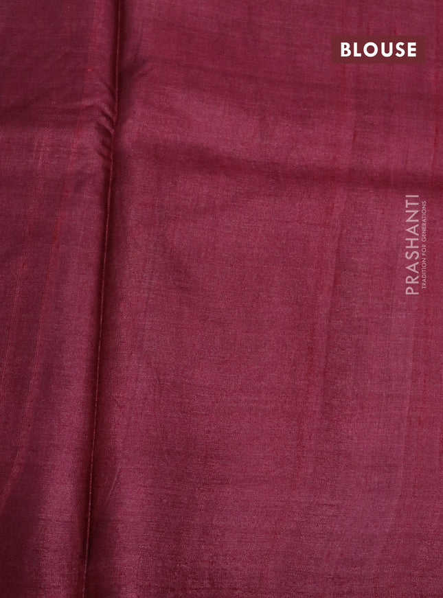 Pure tussar silk saree pastel maroon and maroon with allover butta prints and printed border