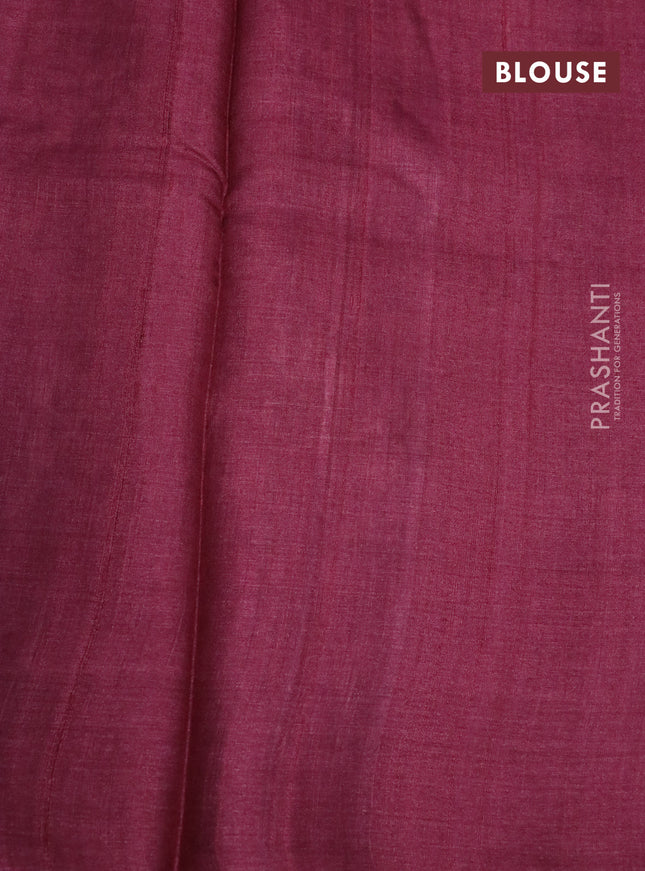 Pure tussar silk saree maroon with allover floral prints and printed border