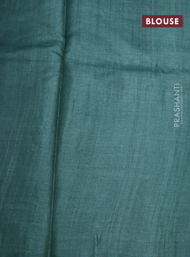 Pure tussar silk saree green shade with allover floral prints and printed border