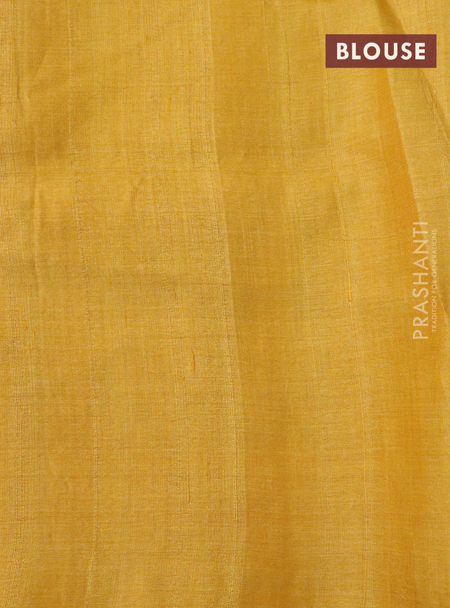 Pure tussar silk saree mustard yellow with allover floral prints and printed border