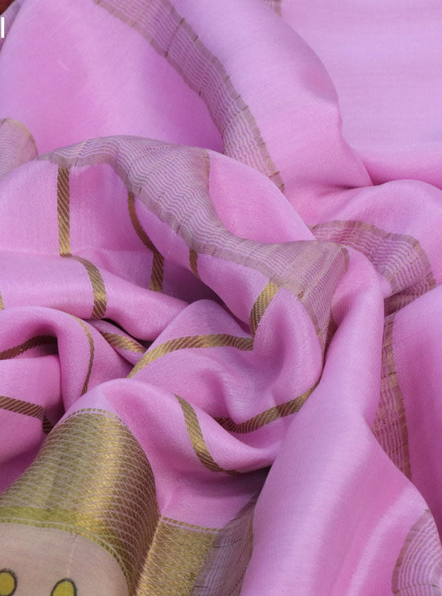 Pure mysore silk saree light pink and dark pink with zari woven stripes pattern and rettapet zari woven printed border