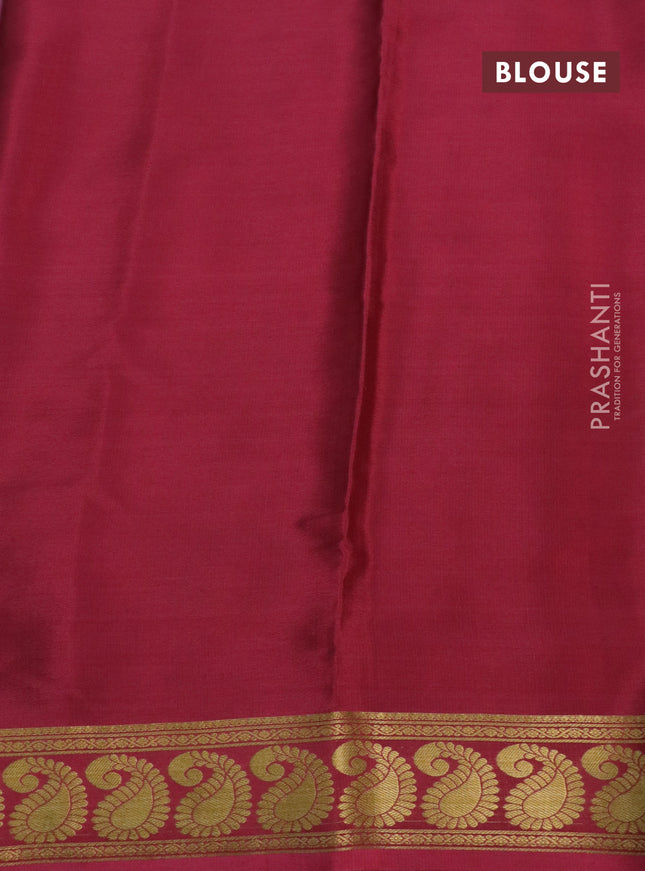 Pure mysore silk saree dark sandal and pista green maroon with allover digital prints & zari weaves and long zari woven border