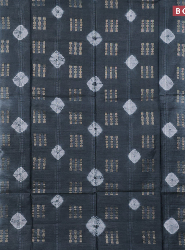 Bamboo saree dark grey and grey with allover zari woven buttas & batik prints and small zari woven border