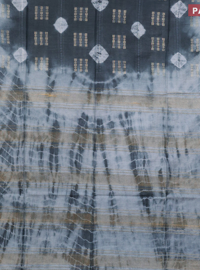 Bamboo saree dark grey and grey with allover zari woven buttas & batik prints and small zari woven border