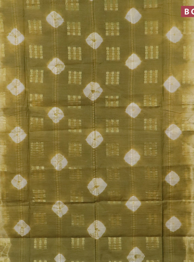 Bamboo saree light green and pale yellow with allover zari woven buttas & batik prints and small zari woven border