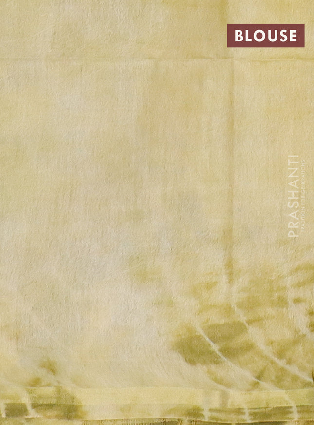 Bamboo saree light green and pale yellow with allover zari woven buttas & batik prints and small zari woven border