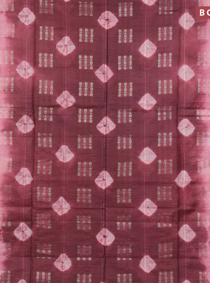 Bamboo saree deep maroon and peach pink with allover zari woven buttas & batik prints and small zari woven border