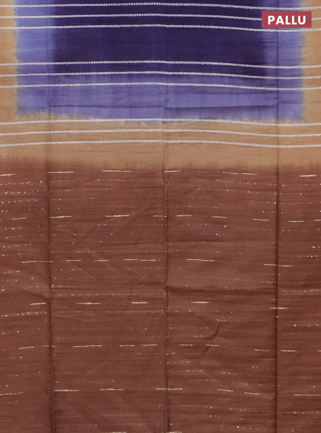 Bamboo saree navy blue and brown with allover thread weaves and sequin work pallu & zari border