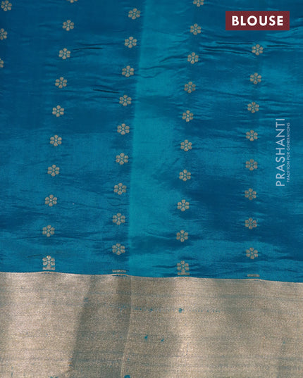 Banarasi poona silk saree cs blue with silver & gold zari weaves and zari woven border
