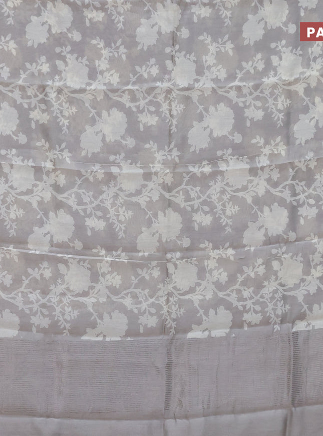 Chanderi silk cotton saree grey shade with allover floral prints and zari woven border