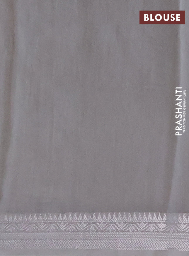 Chanderi silk cotton saree grey shade with allover floral prints and zari woven border