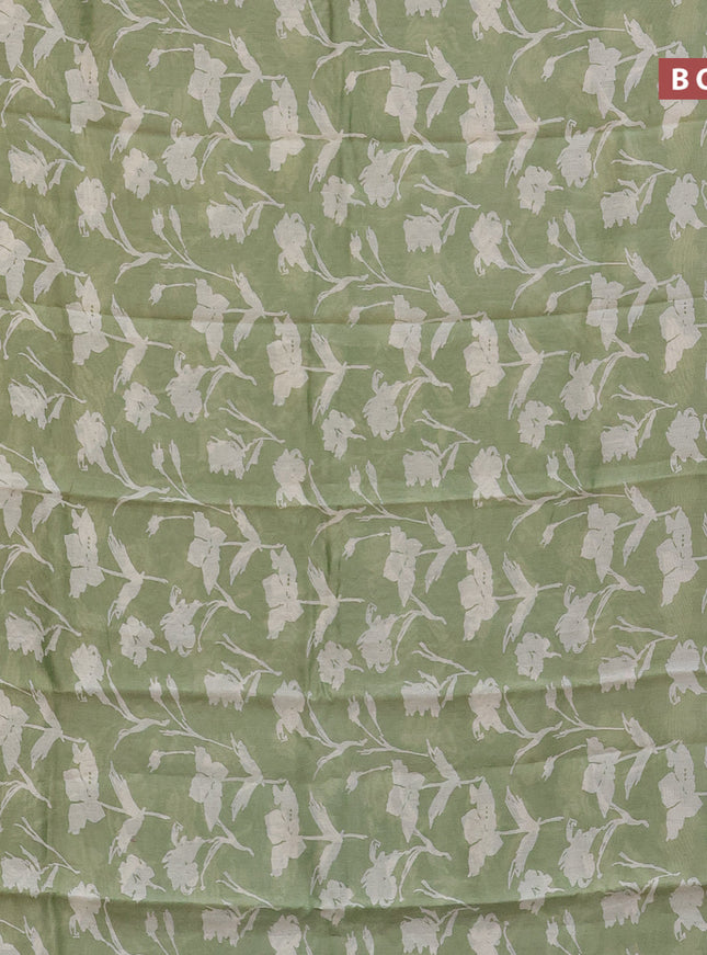 Chanderi silk cotton saree pastel green with allover floral prints and silver zari woven border