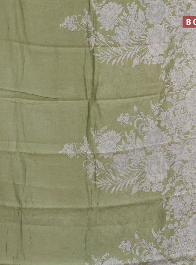 Chanderi silk cotton saree pista green with allover floral prints and zari woven border