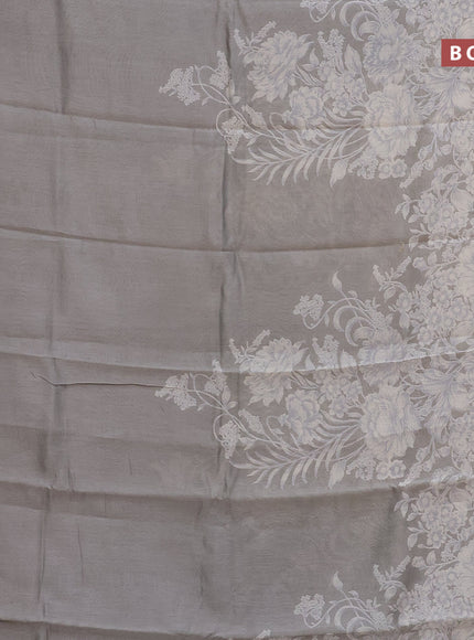 Chanderi silk cotton saree pastel grey with allover floral prints and zari woven border