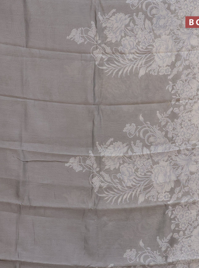 Chanderi silk cotton saree pastel grey with allover floral prints and zari woven border