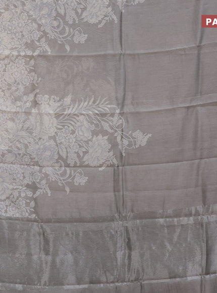 Chanderi silk cotton saree pastel grey with allover floral prints and zari woven border
