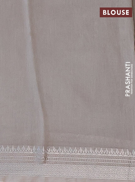 Chanderi silk cotton saree pastel grey with allover floral prints and zari woven border