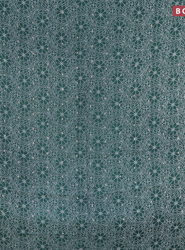 Assam silk saree dark green with allover floral prints & zari buttas and zari woven border