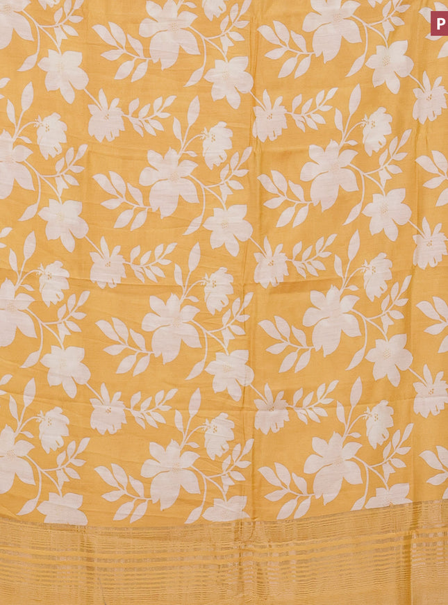 Assam silk saree yellow with allover floral prints and zari woven border