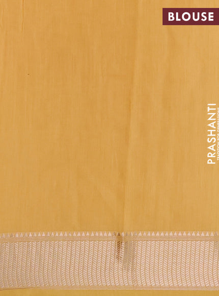 Assam silk saree mustard yellow with allover floral prints and zari woven border