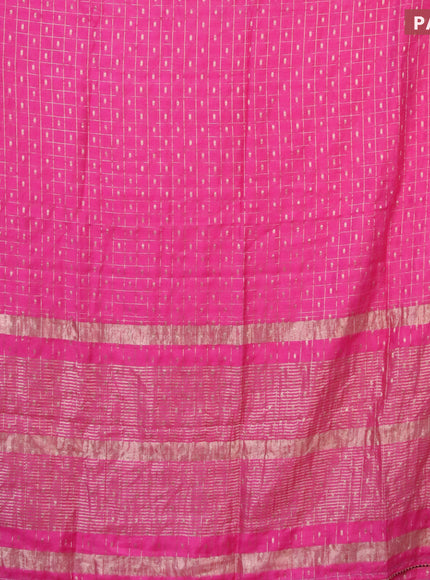 Semi chanderi saree pink and dark blue with allover zari checks & buttas and zari woven & gotapatti lace work border