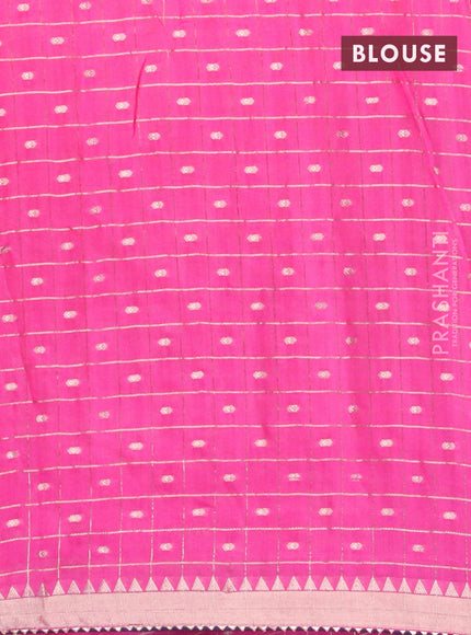 Semi chanderi saree pink and dark blue with allover zari checks & buttas and zari woven & gotapatti lace work border