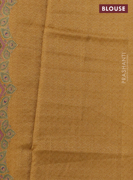 Banarasi silk saree mustard yellow with allover floral prints and scallop design border