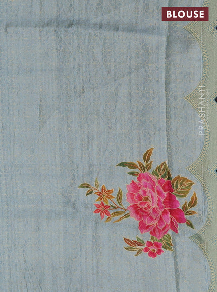 Banarasi silk saree pastel blue with allover floral prints and scallop design border
