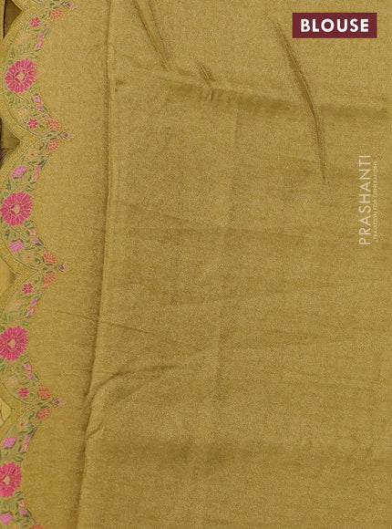 Banarasi silk saree yellow with allover floral prints and scallop design border