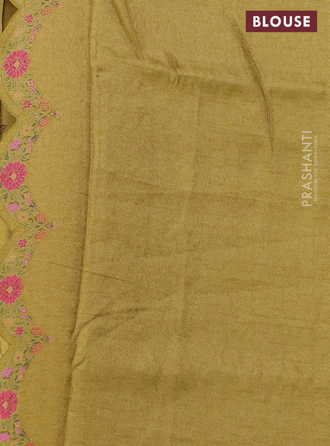 Banarasi silk saree yellow with allover floral prints and scallop design border