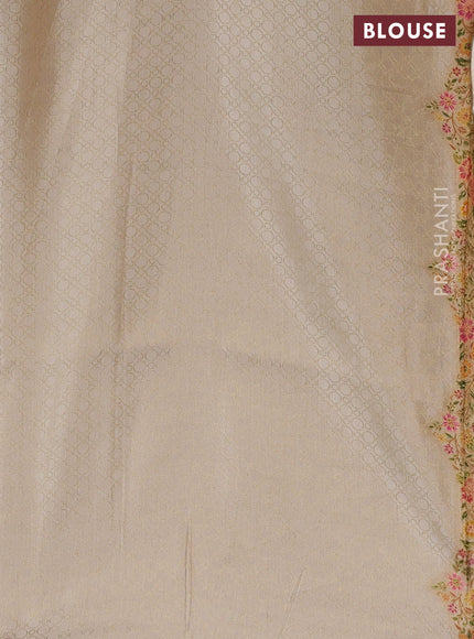 Banarasi silk saree cream with allover floral prints and scallop design border