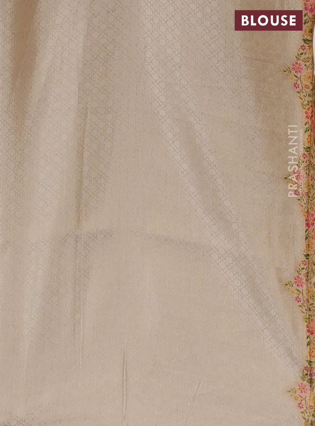 Banarasi silk saree cream with allover floral prints and scallop design border