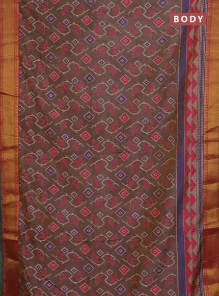 Semi tussar saree dual shade of grey and dual shade of pink with allover ikat prints and zari woven border