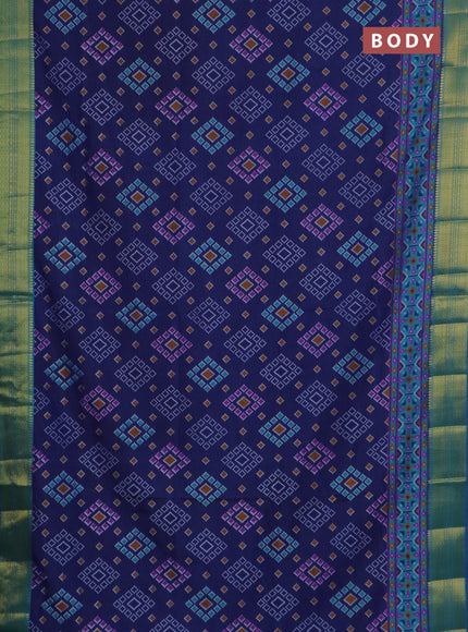 Semi tussar saree blue and cs blue with allover ikat prints and zari woven border