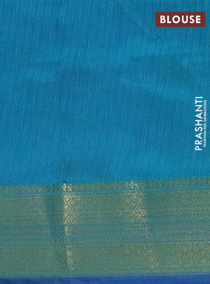 Semi tussar saree blue and cs blue with allover ikat prints and zari woven border
