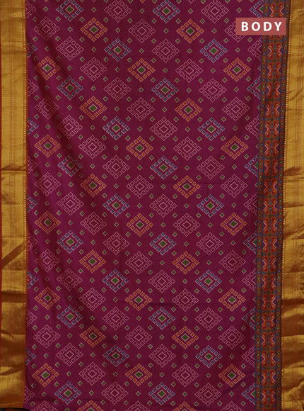 Semi tussar saree dual shade of purple and rust shade with allover ikat prints and zari woven border
