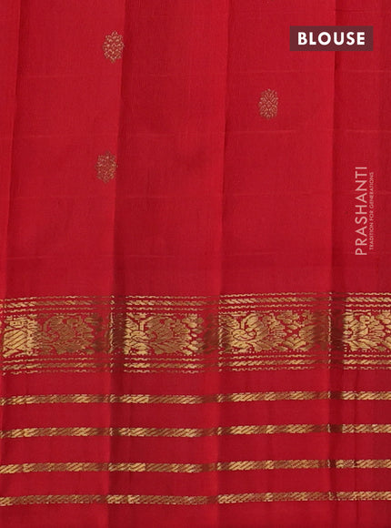Pure gadwal silk saree cs blue and red with allover stripe pattern & zari buttas and temple design silver zari woven border