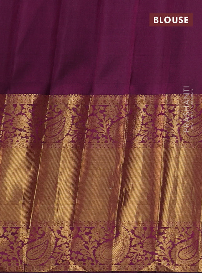 Pure gadwal silk saree dual shade of grey and dark magenta pink with allover zari woven brocade weaves and long rich zari woven border