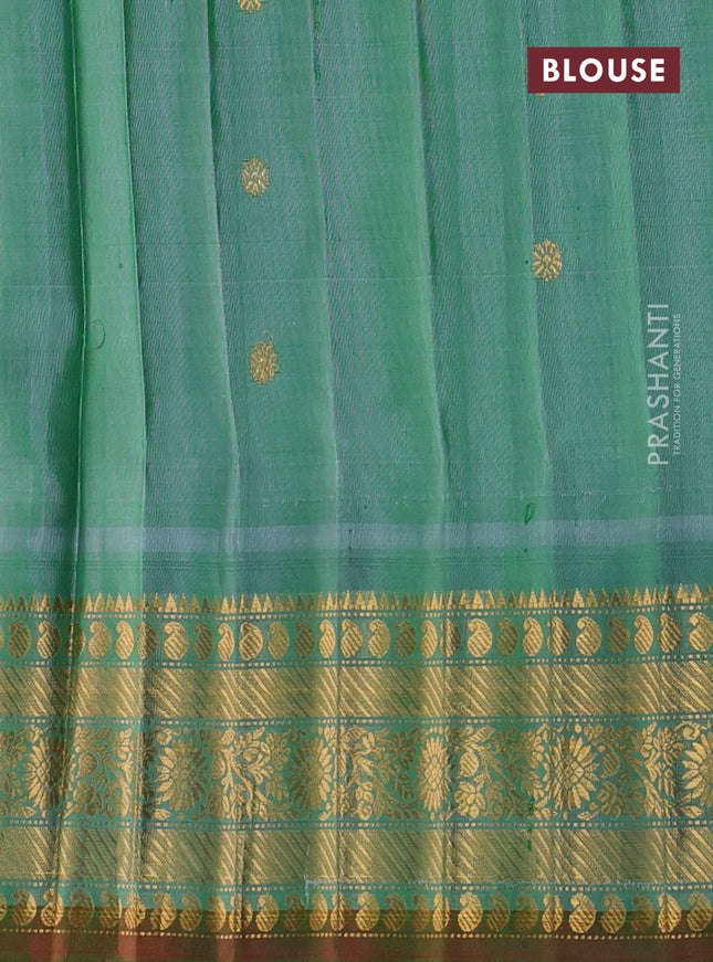 Pure gadwal silk saree purple and green shade with zari woven buttas and temple design zari woven border