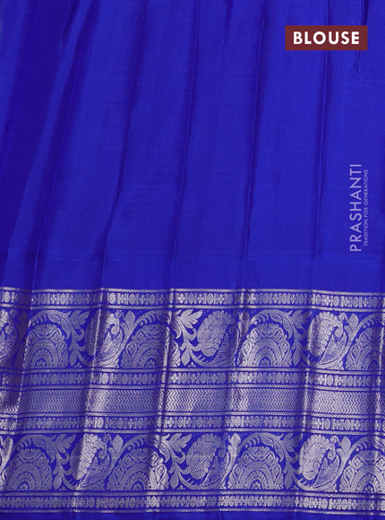 Pure gadwal silk saree pastel green and blue with allover checked pattern & zari buttas and long silver zari woven border