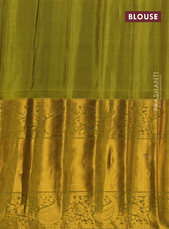 Pure gadwal silk saree grey and mehendi green with allover zari woven brocade weaves and long rich zari woven border